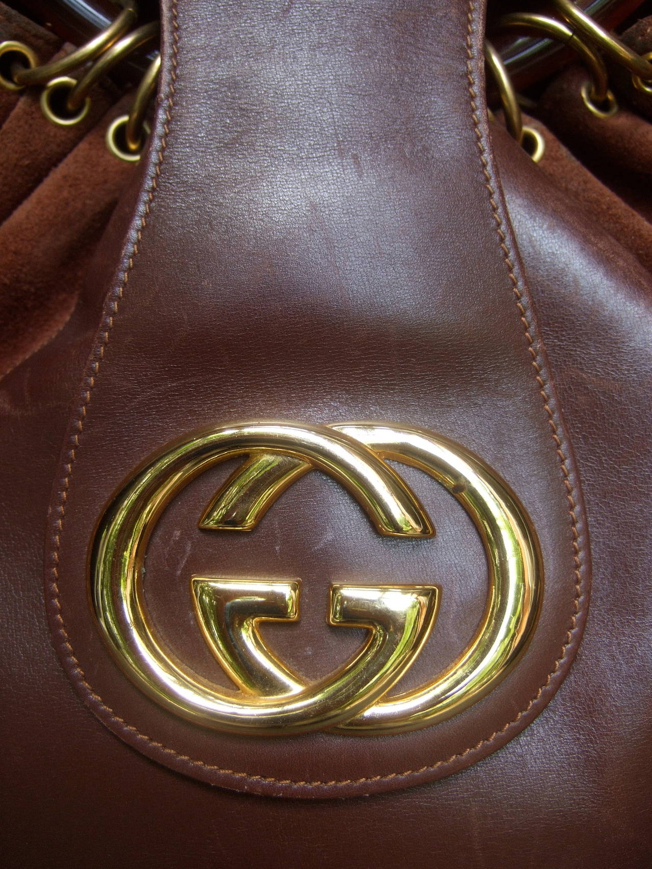 Gucci Italy Rare Brown Leather and Suede Handbag c 1970 at 1stDibs