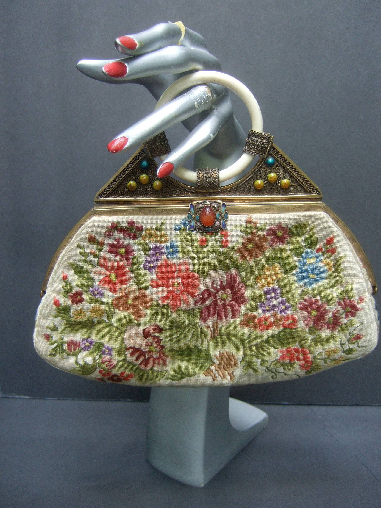 Exquisite Petit Point Jeweled Floral Evening Bag. 1920s at 1stDibs