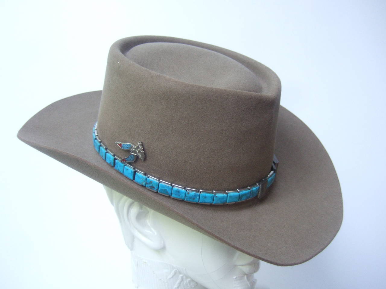 Stetson Classic Felt Hat with Turquoise Band c 1970s at 1stDibs