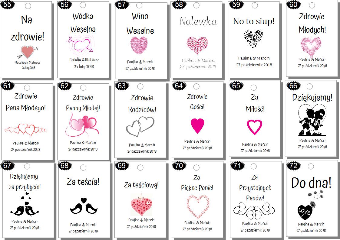 ZAWIESZKI ETYKIETY NA ALKOHOL WÓDKĘ WESELNĄ 30 szt 7139134439