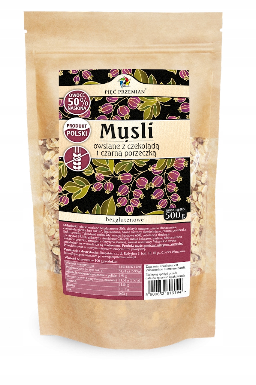Pięć Przemian Musli czekolada z cz.porzeczką 500g 12061685722 Allegro.pl