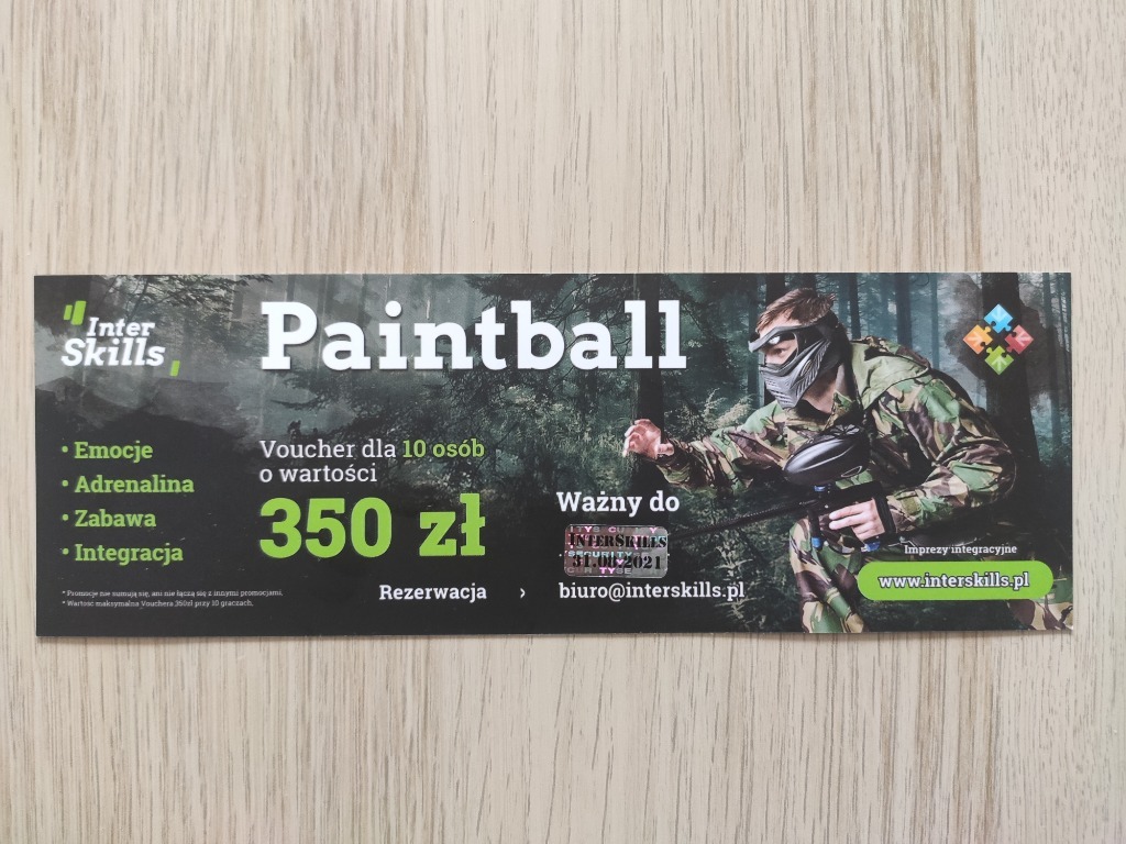 Voucher bon paintball dla 10 osób o wartości 350zł Kraków