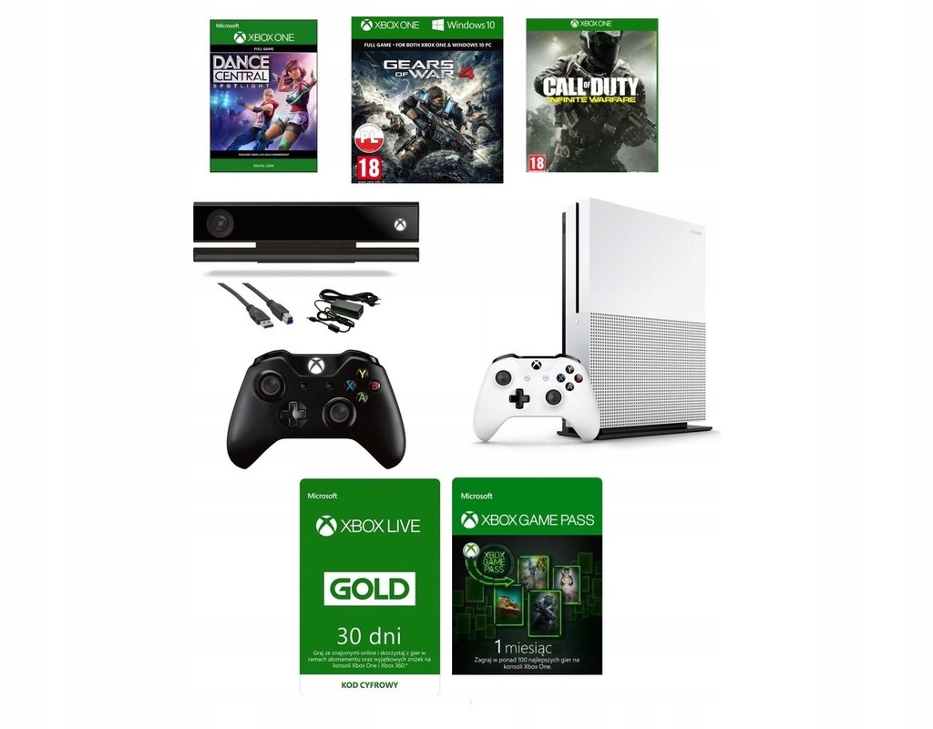 XBOX ONE S 1TB 2XPAD KINECT 3 GRY GOLD GAMEPASS