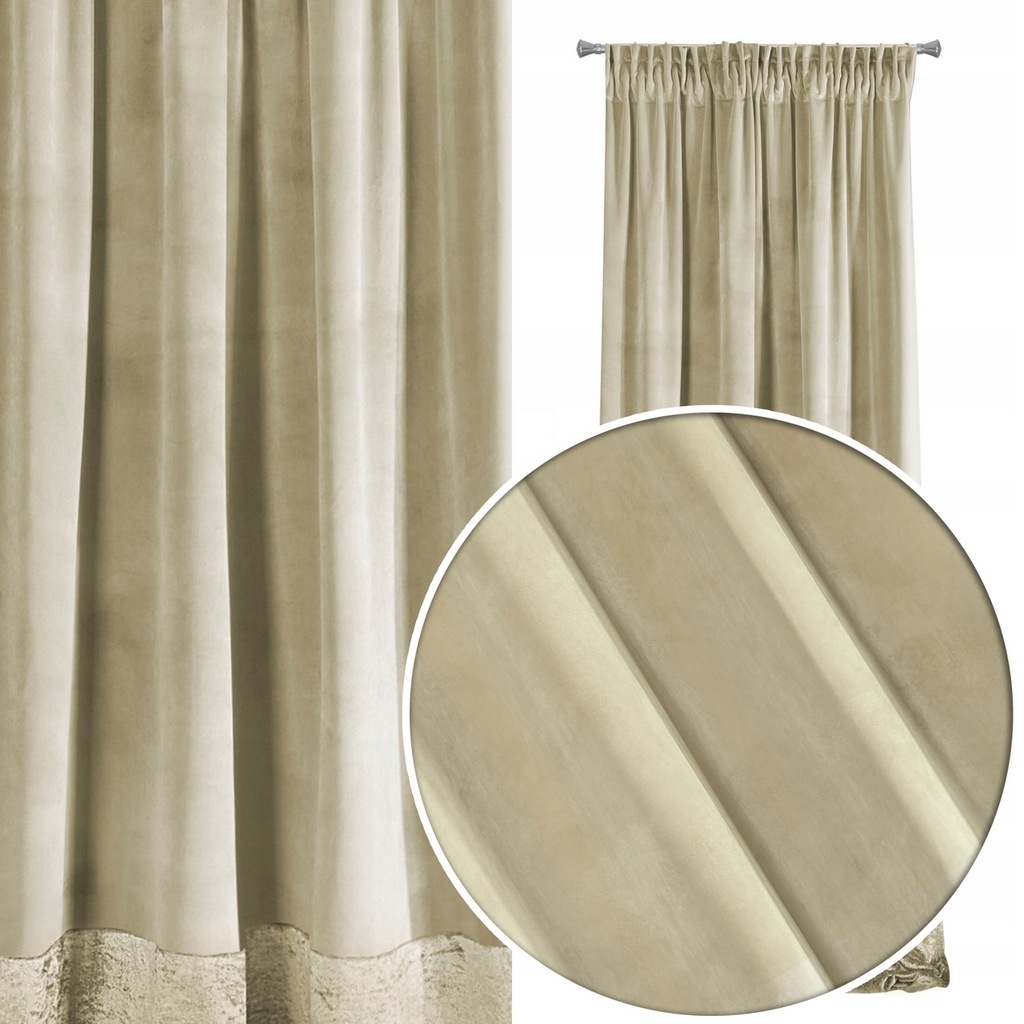 Aksamitne zasłony do salonu sypialni na żabki beż 8444056692