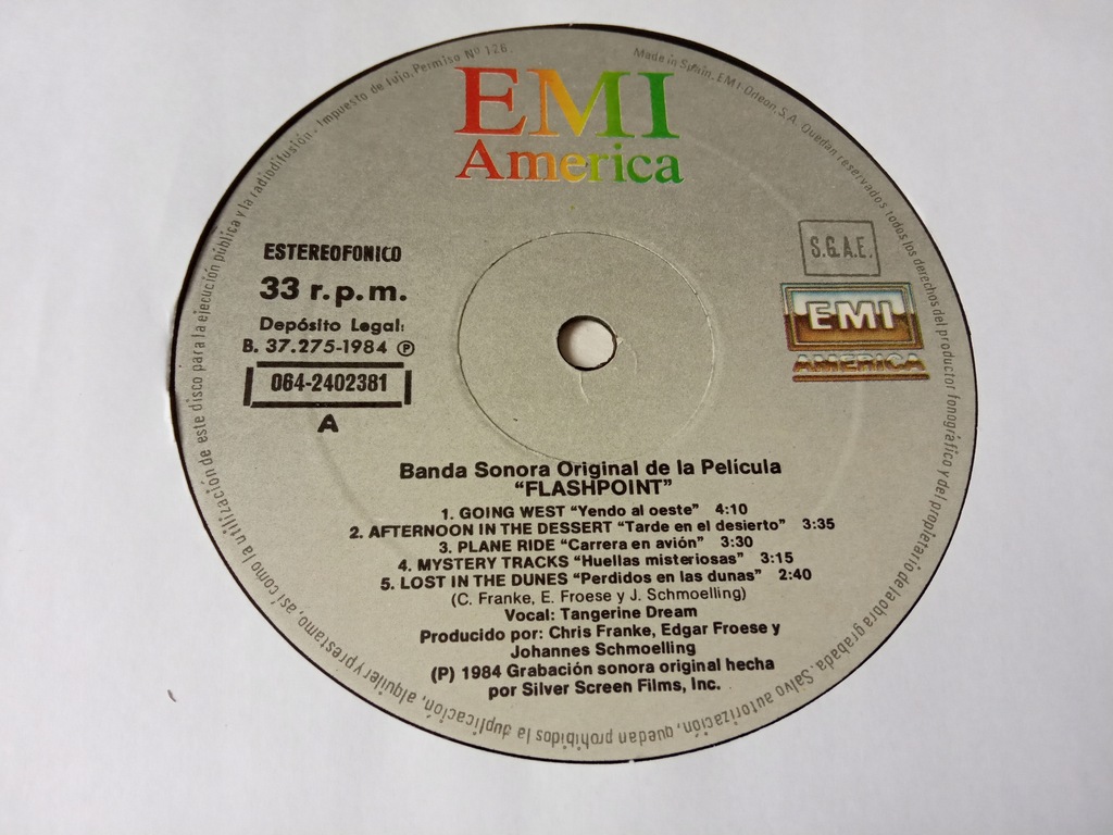 TANGERINE DREAM , flashpoint , soundtrack 1984 12669350251