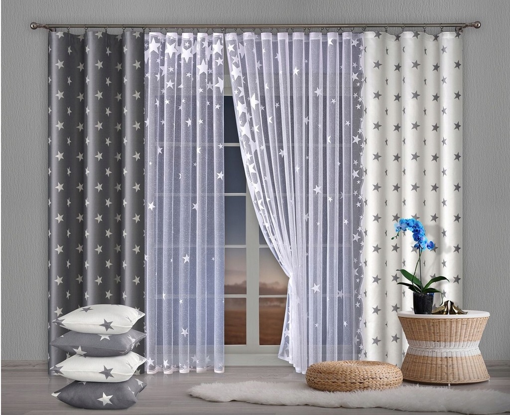 Zasłony GWIAZDKI zasłona GWIAZDY SZARA na metry 7922998995