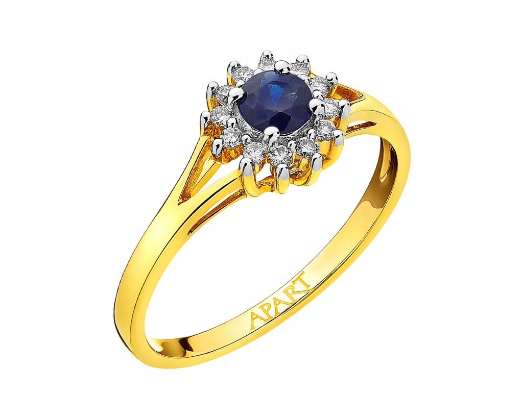 APART PIERŚCIONEK ZARĘCZYNOWY 12 BRYLANTÓW+SZAFIR