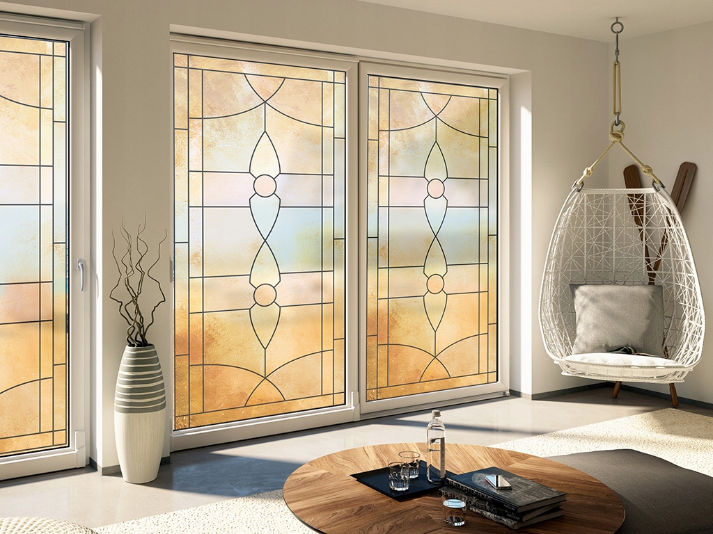 Glass door sandblasting film, beige stained glass 13416134682