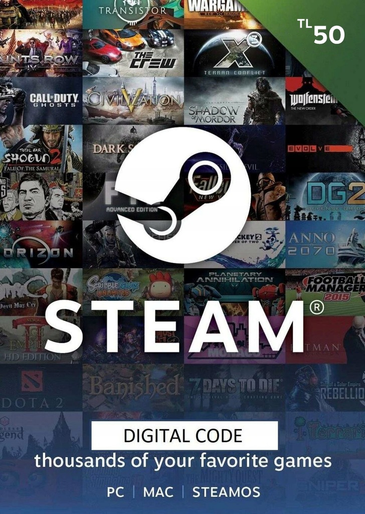 Steam Gift Card 50 TRY Lira Turecka 11704292874 oficjalne
