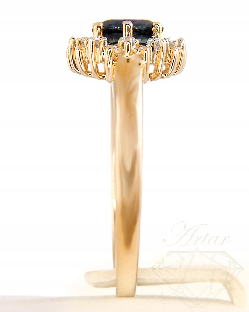 Złoty pierścionek APART brylanty szafir r.14 Wwa