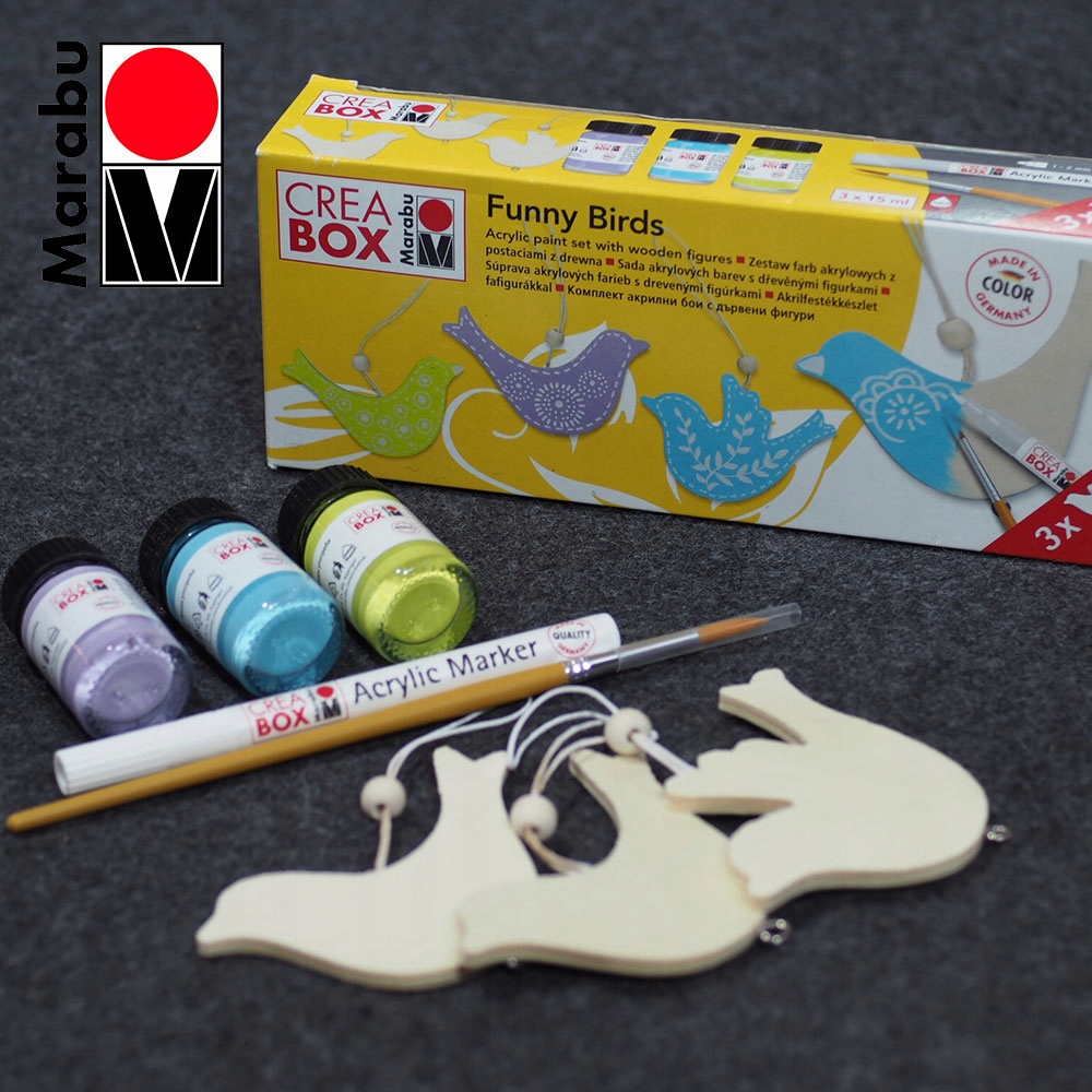 CREA BOX FARBY AKRYL 3x15 ML + PTAKI + MARKER 7444778783 oficjalne