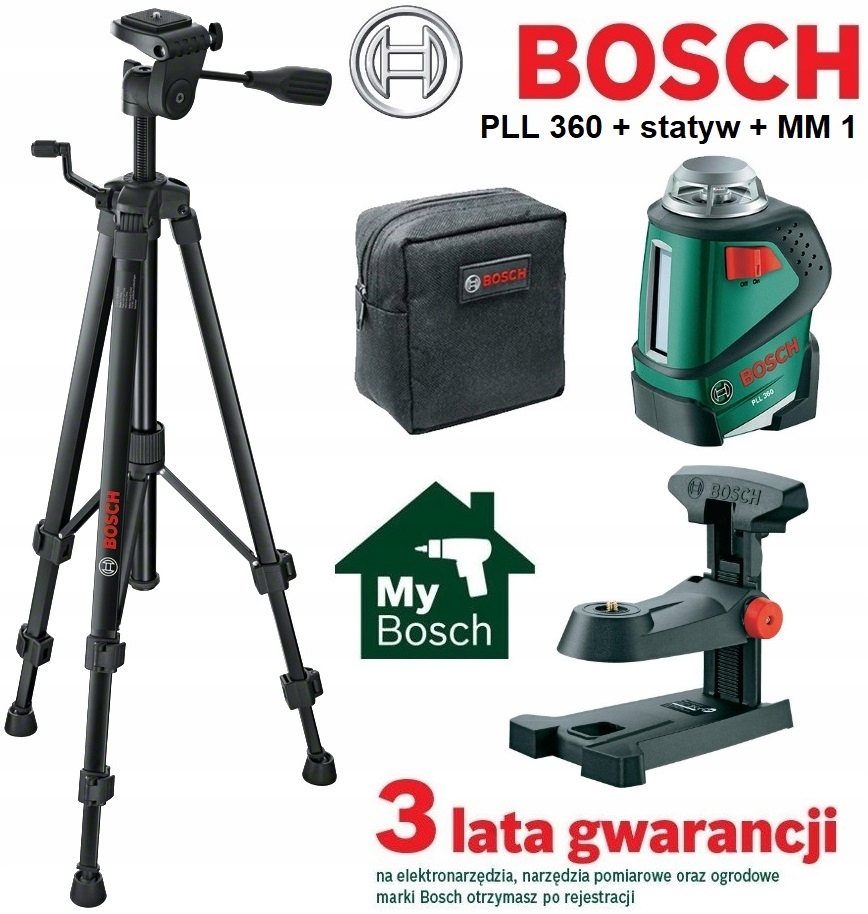 Laser liniowy BOSCH PLL 360 + statyw + uchwyt MM 1