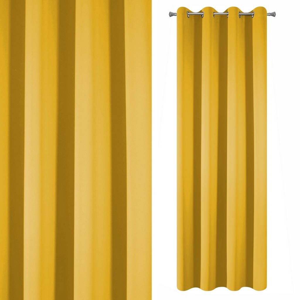 ZASŁONY zaciemniające DO SALONU musztardowe kółka 8461454568