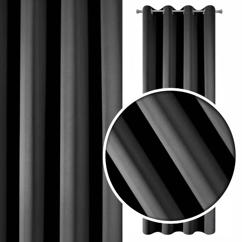 ZASŁONY zaciemniające DO SALONU czarne przelotki 8461284819