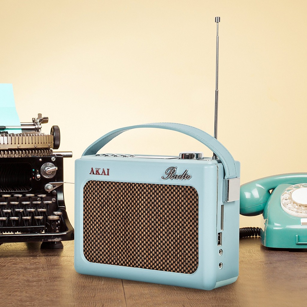 Radio Retro Akai FM USB SD zegarek budzik BLUE 7194359034 oficjalne