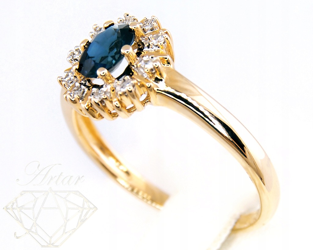 Złoty pierścionek APART brylanty szafir r.14 Wwa