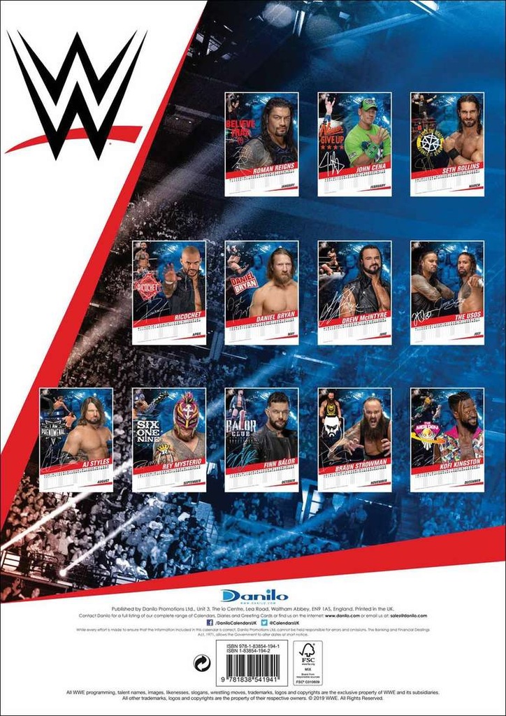 WWE World Wrestling Oficjalny Kalendarz 2020 rok 8612246820