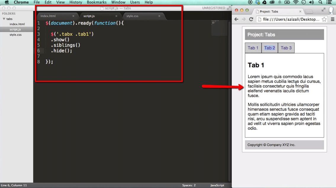 Project Create Tabs functionality with jQuery iLoveCoding