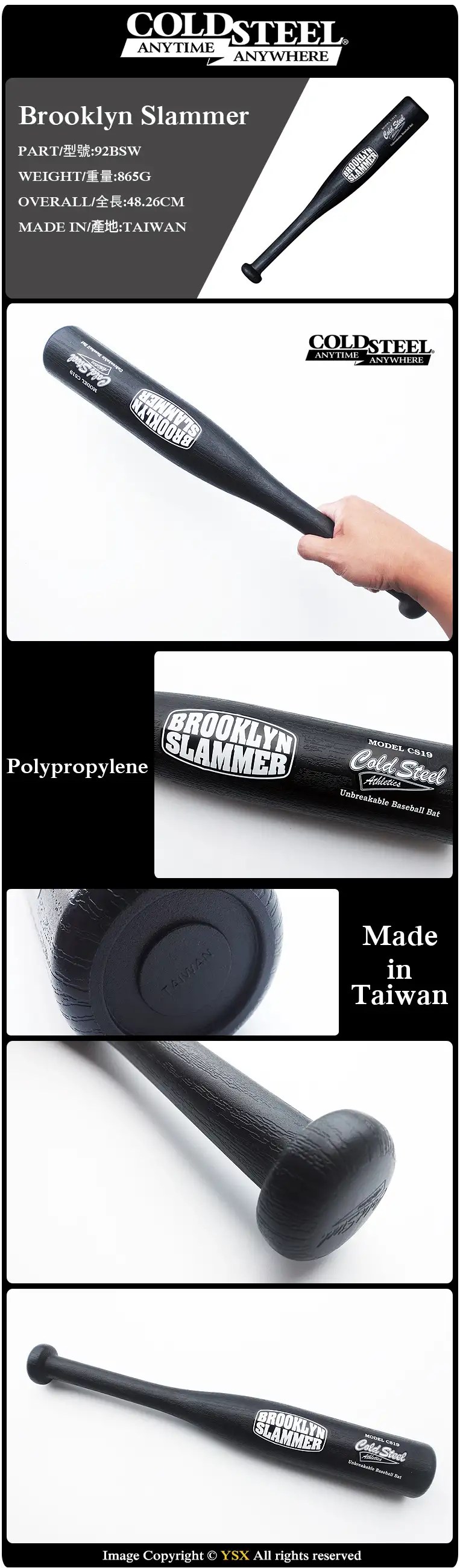 Cold Steel Polypropylene 19" Brooklyn Slammer Baseball Bats 92BSW