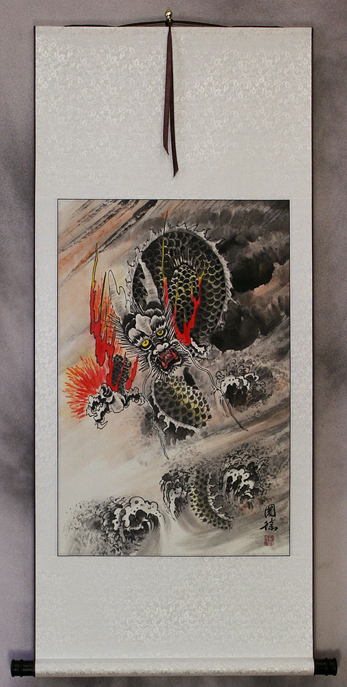 Fierce Asian Dragon Chinese Scroll Chinese Art