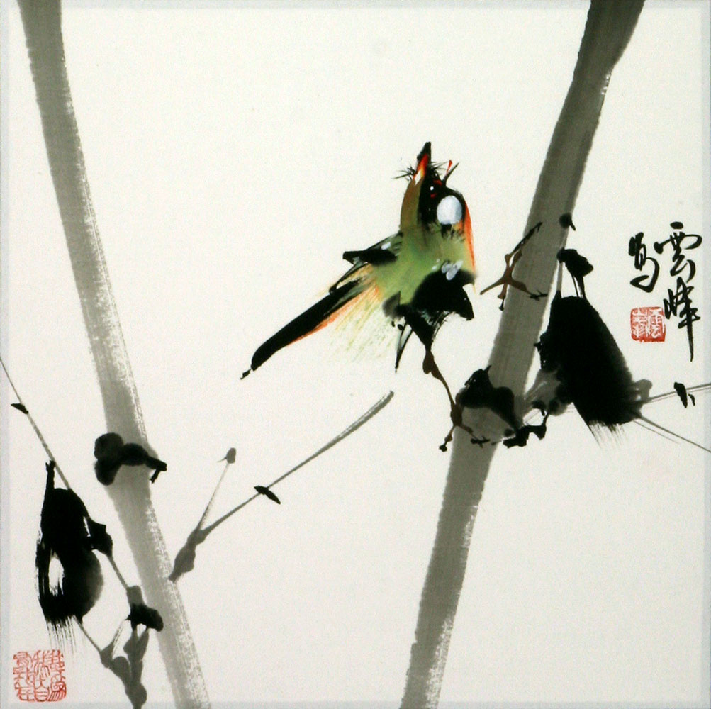 Bird on Bamboo Freehand Painting Birds & Flowers Wall Scrolls