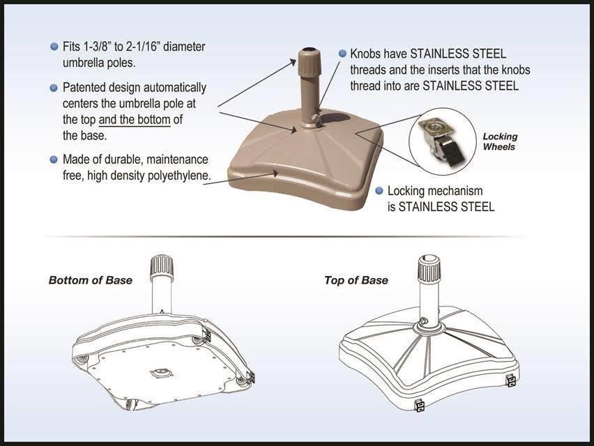 Shademobile Rolling Umbrella Base with Table —