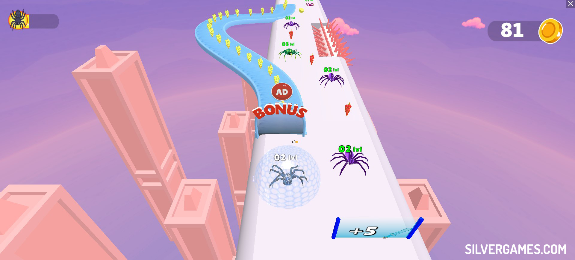 Spider Evolution Runner Game Play Online on SilverGames 🕹️