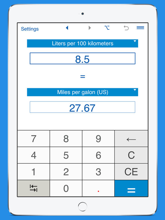 Fuel consumption converter MPG to L/100km and km/L Apps 148Apps