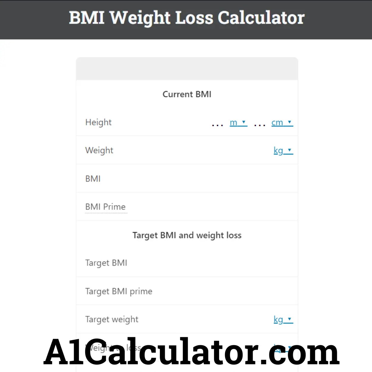 BMI Weight Loss Calculator Free Online A1Calculator