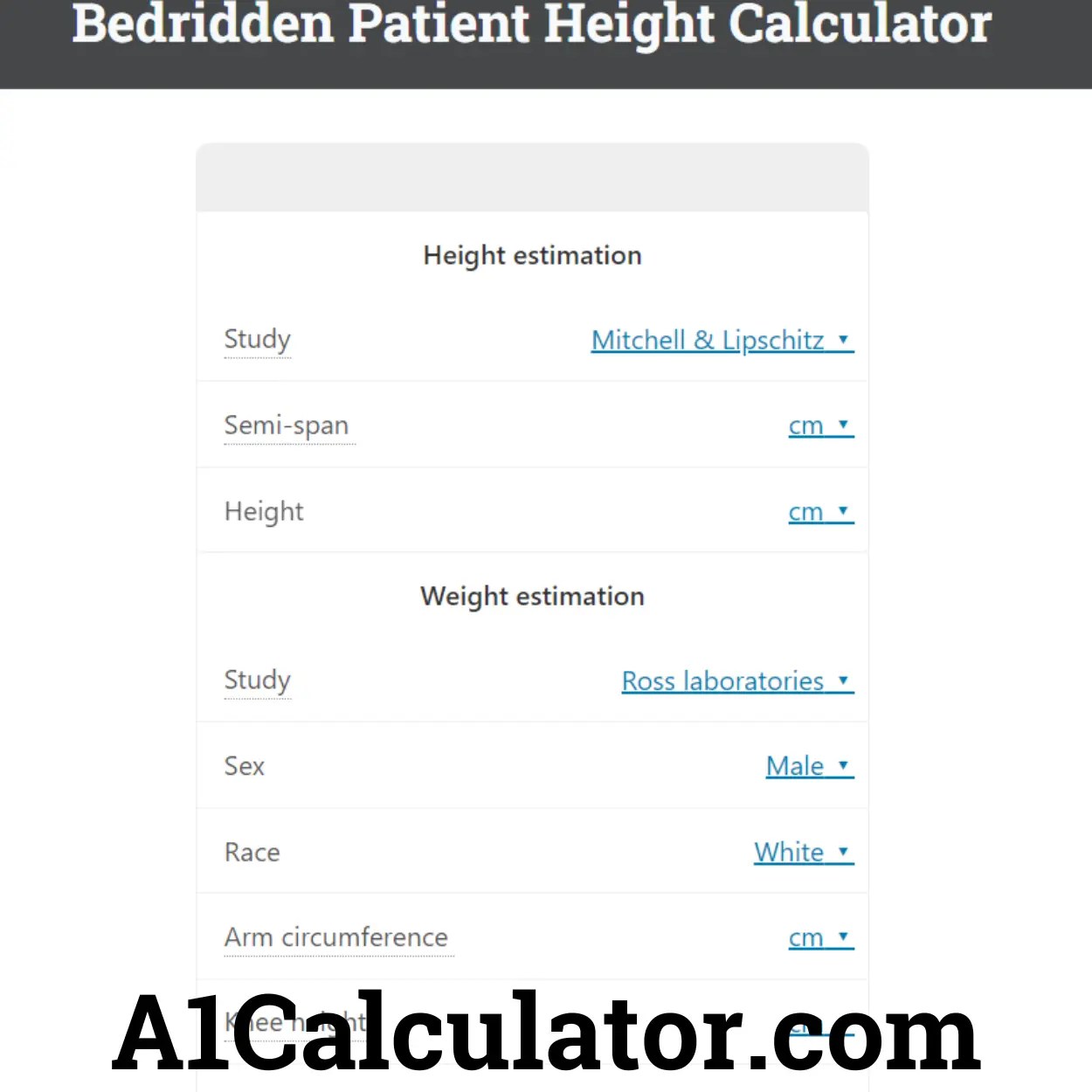 Bedridden Patient Height Calculator Free A1Calculator