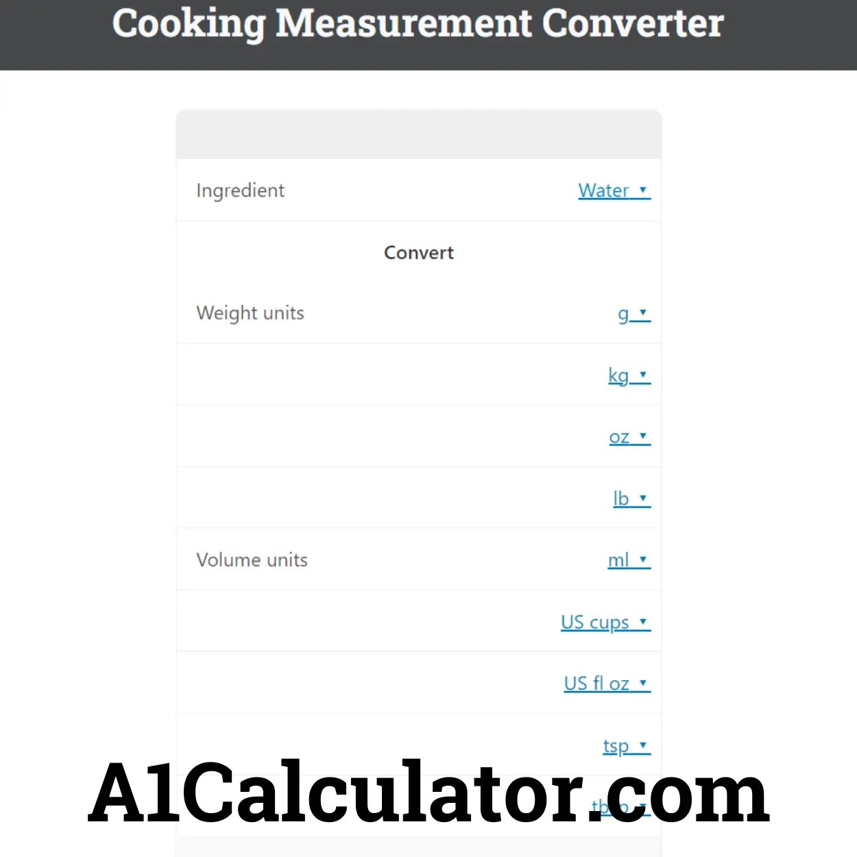 Cooking Measurement Converter Free A1Calculator