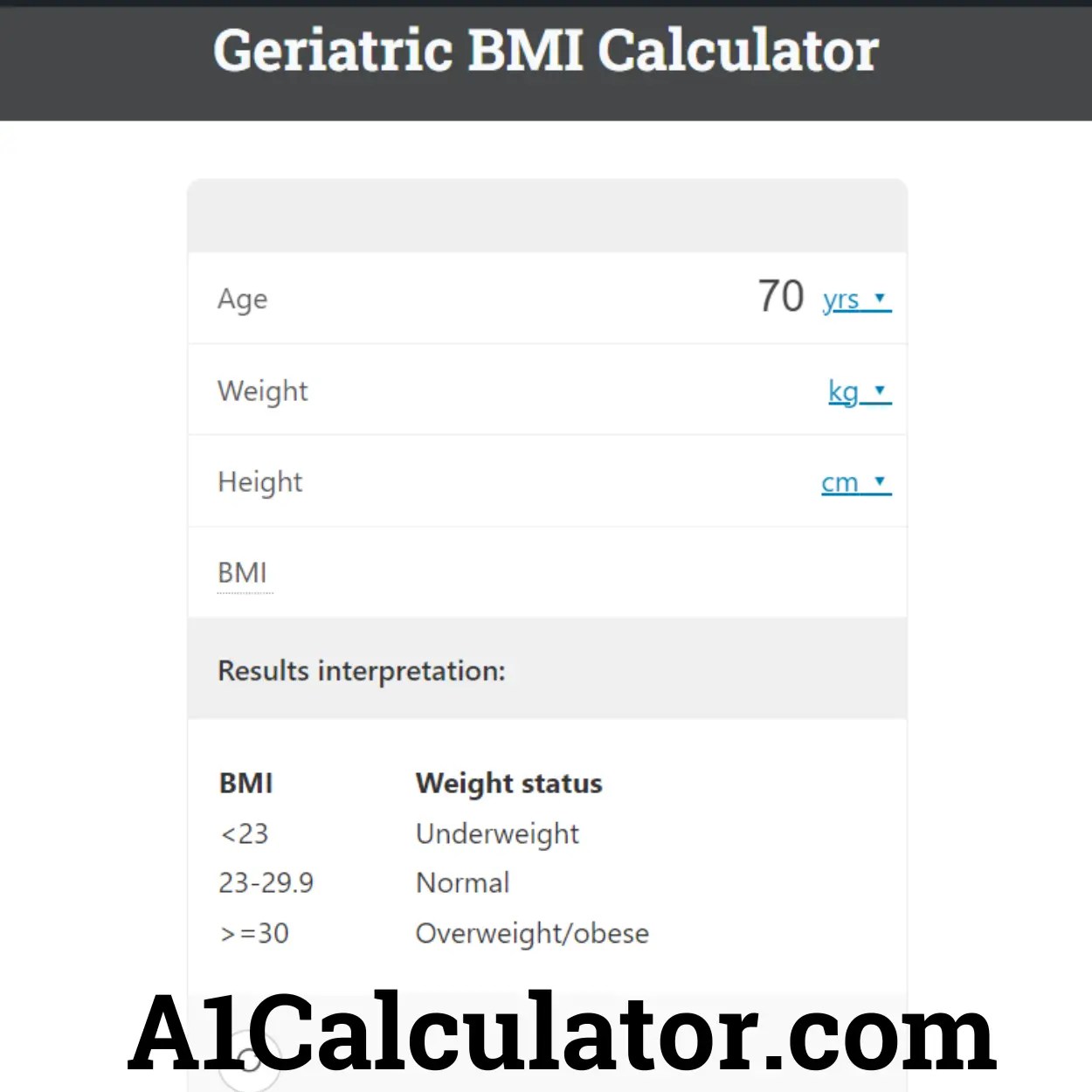 Geriatric BMI Calculator 100 Free Online A1Calculator