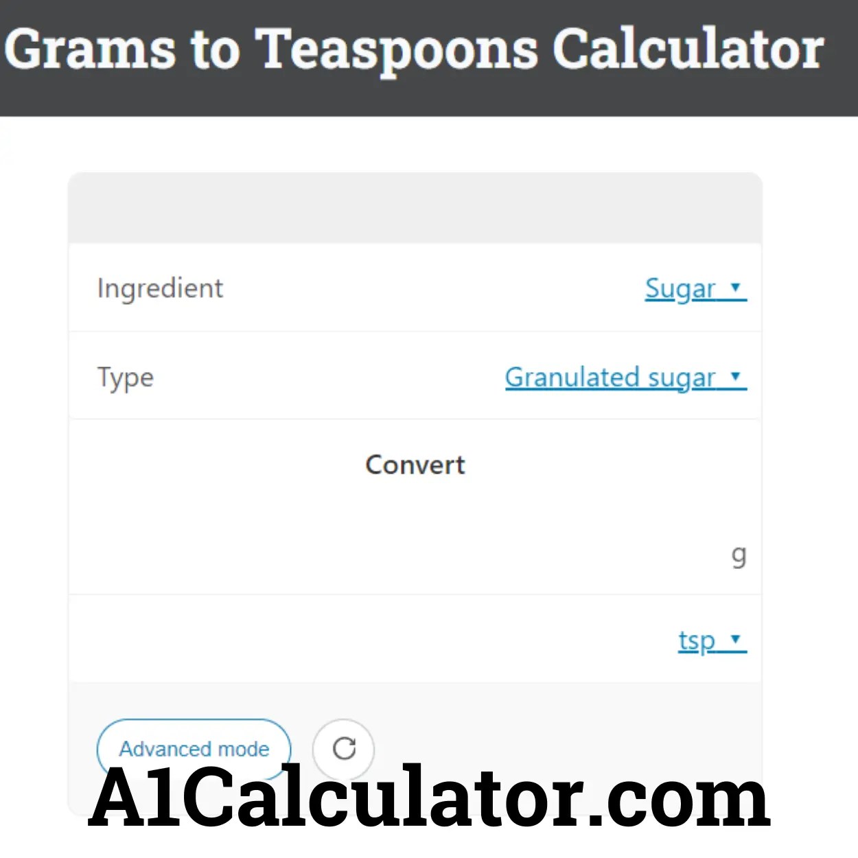 Grams To Teaspoons Calculator Free Online A1Calculator