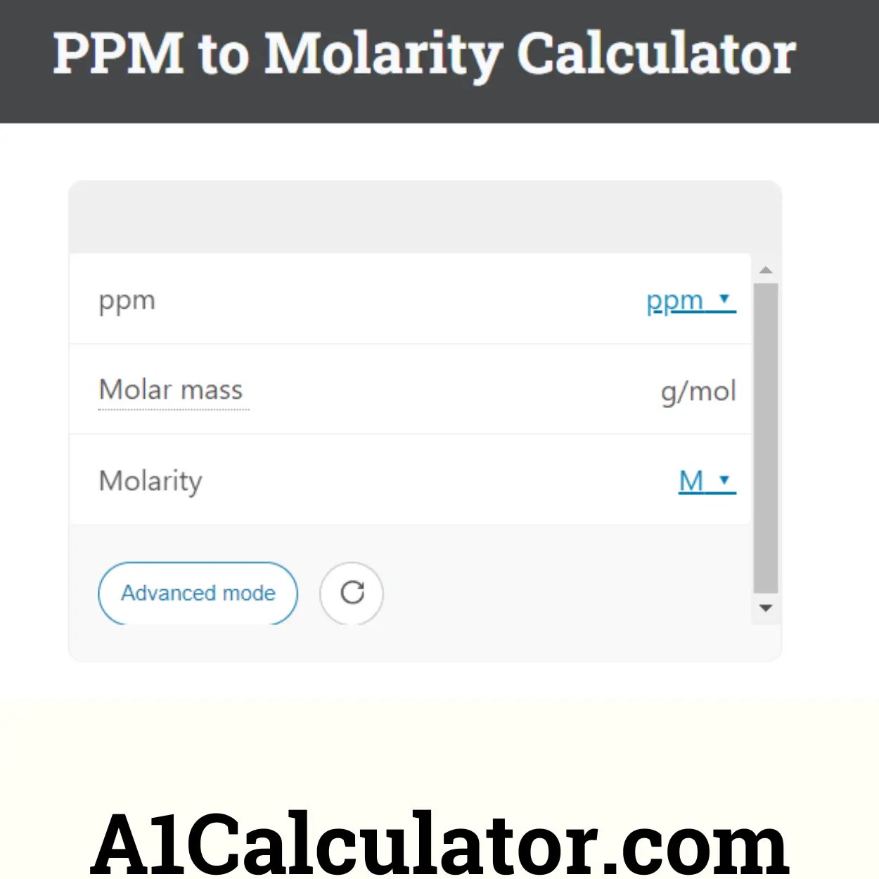 PPM To Molarity Calculator Free Online A1Calculator
