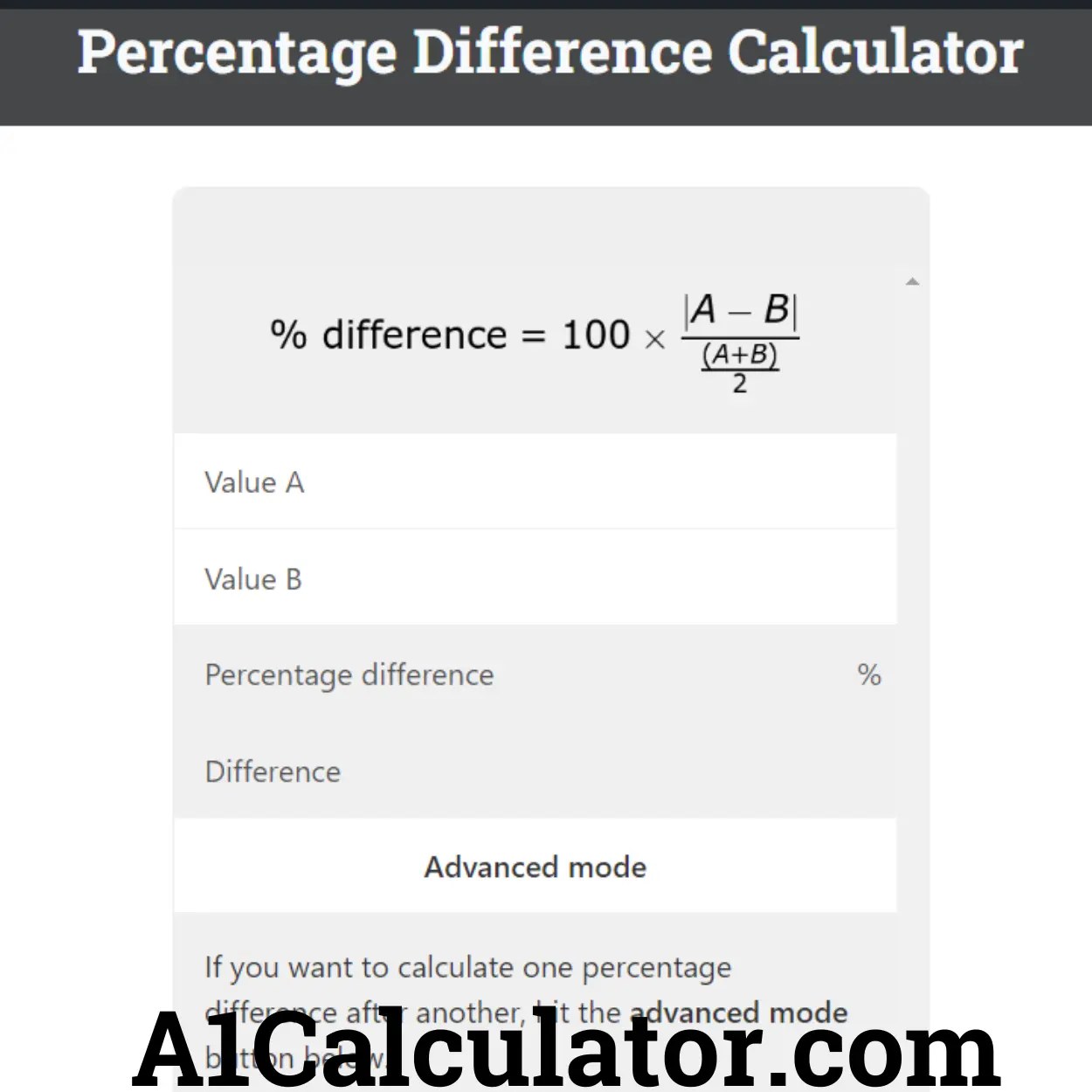 Percentage Difference Calculator Free A1Calculator