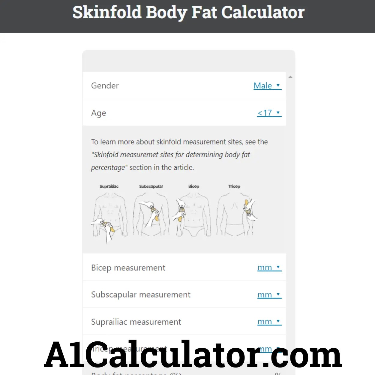 Skinfold Body Fat Calculator Free Online A1Calculator
