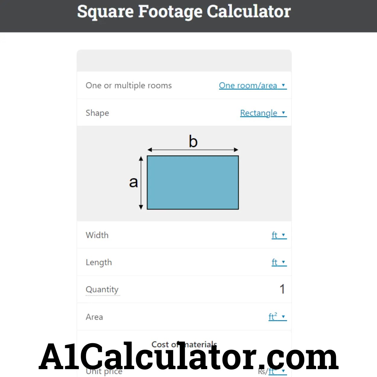 Square Footage Calculator Free Online A1Calculator