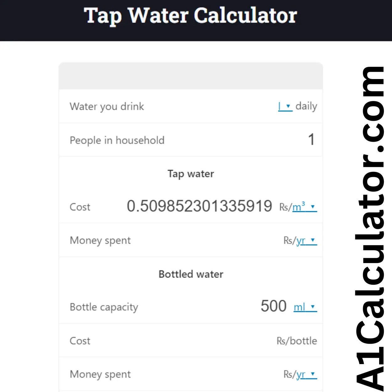 Tap Water Calculator Free A1Calculator