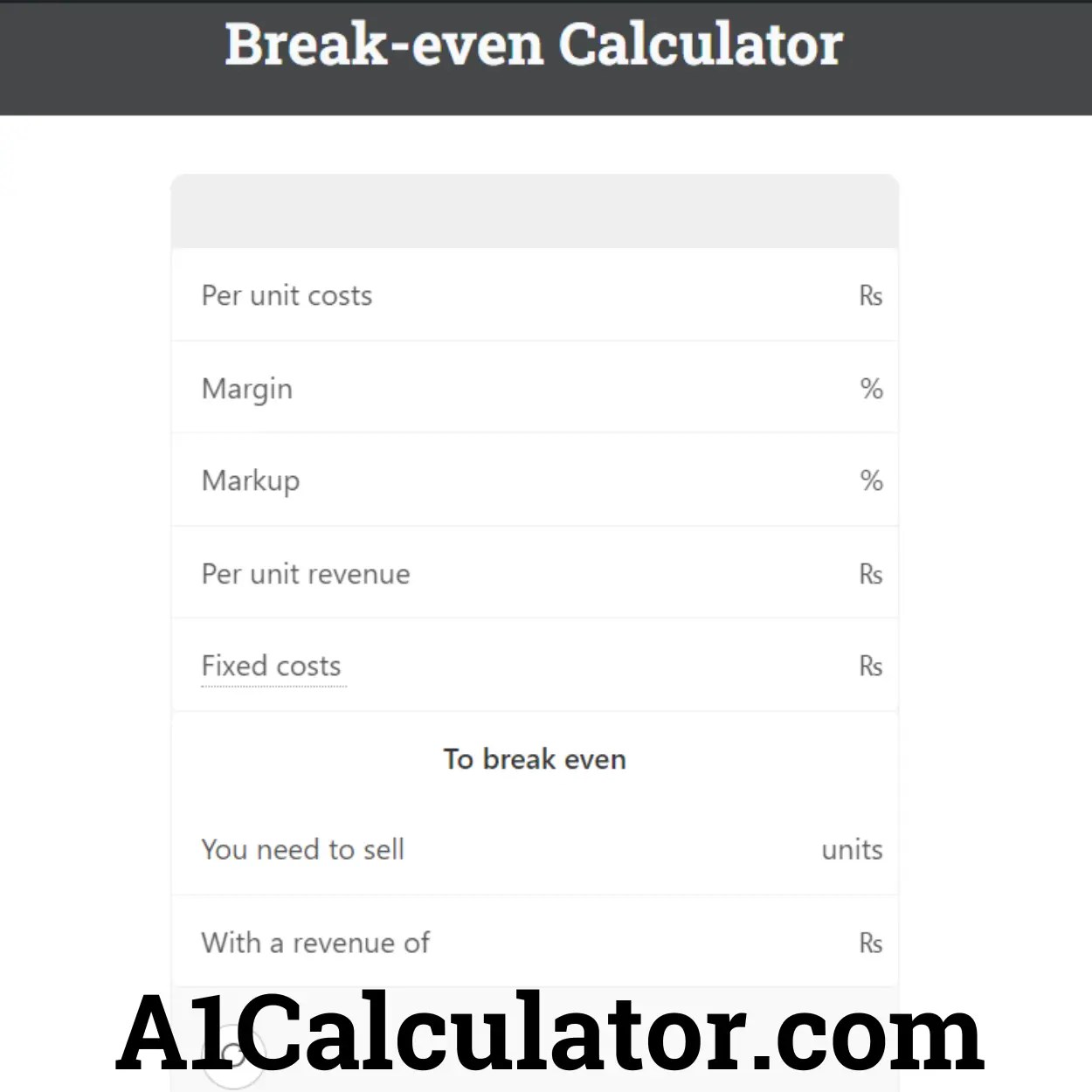 Breakeven Calculator Free A1Calculator