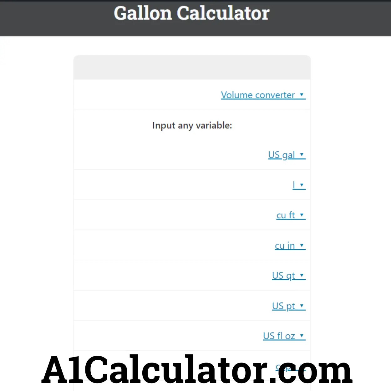 Gallon Calculator A1Calculator