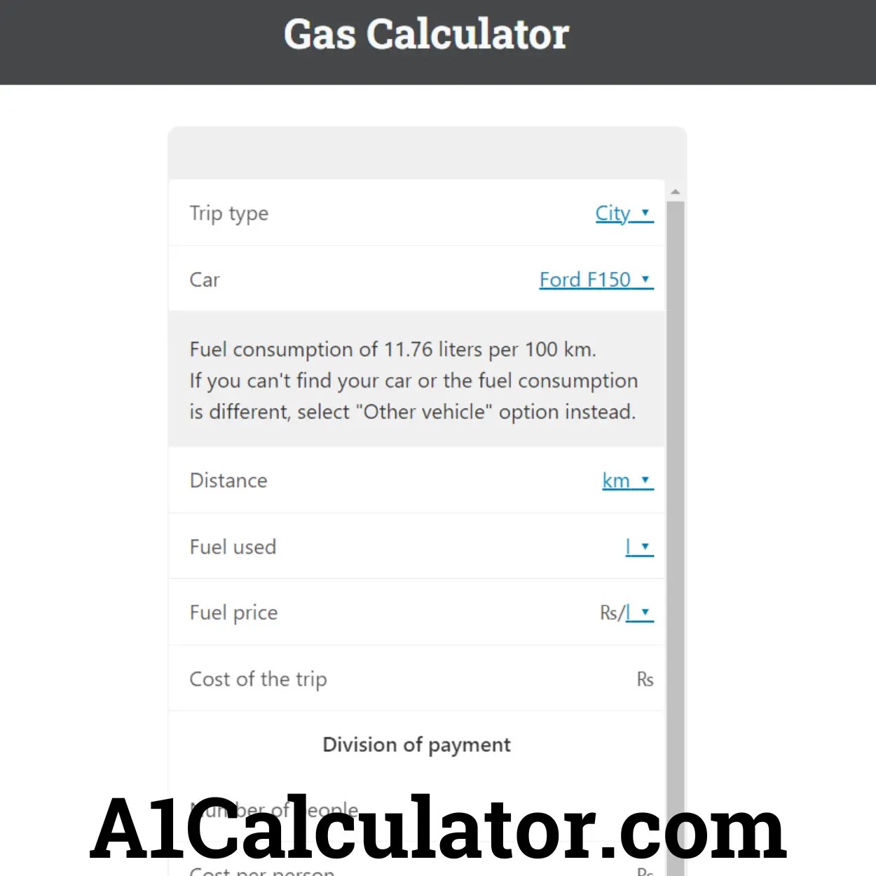 Gas Calculator A1Calculator