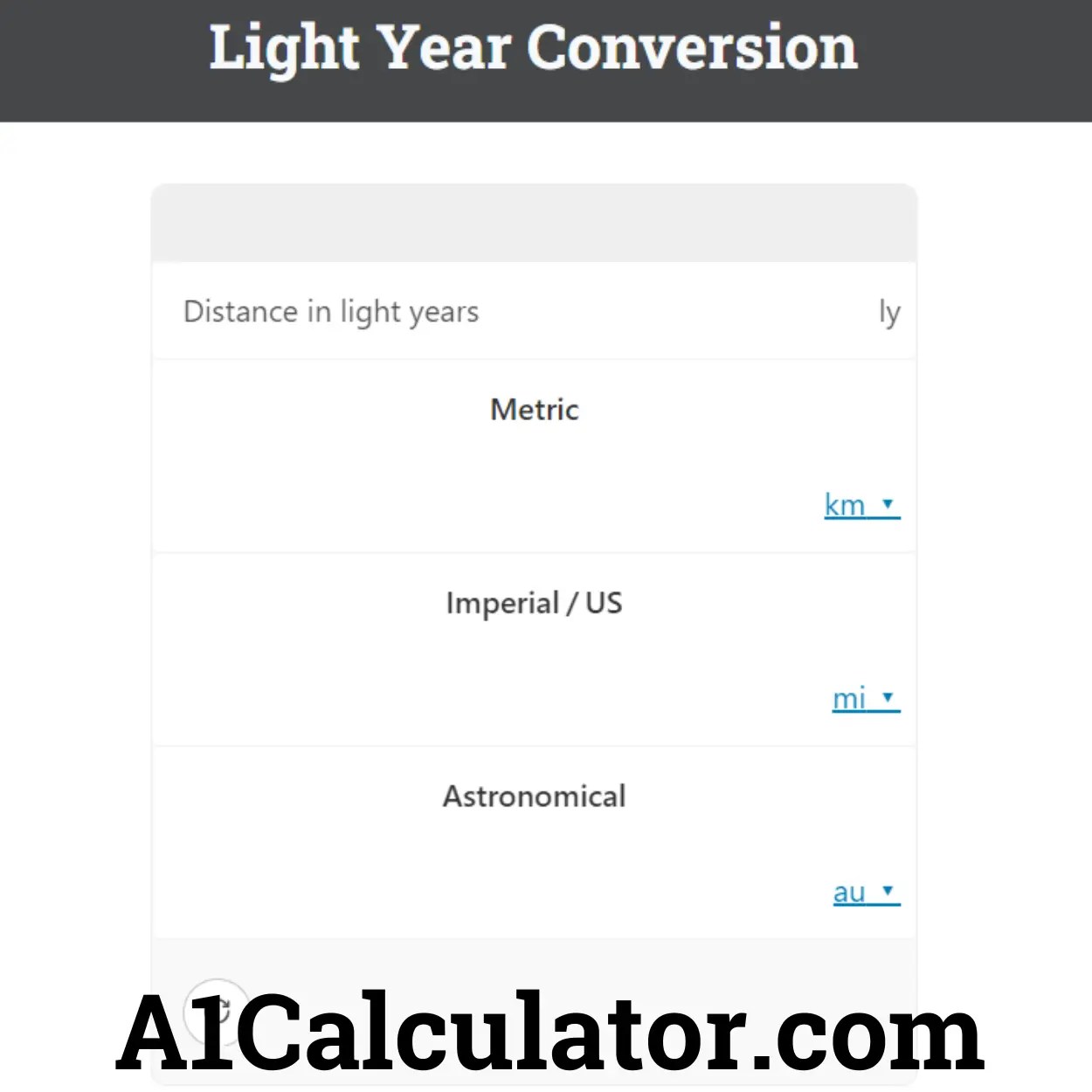 Light Year Conversion A1Calculator