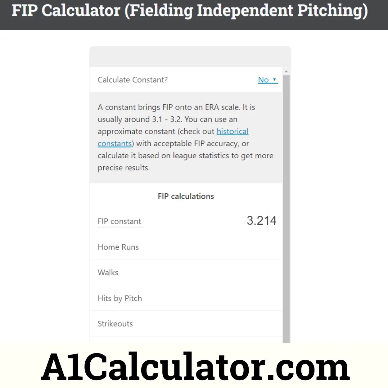 FIP Calculator (Fielding Independent Pitching) A1Calculator