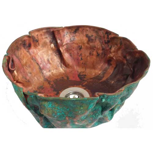 12" Round Vessel Wrinkled Verdi Rustic copper Bathroom Sink Lavatory