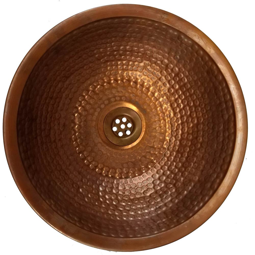 Industrial Brown Fire Patina Flat Bottom Vessel Copper Sink