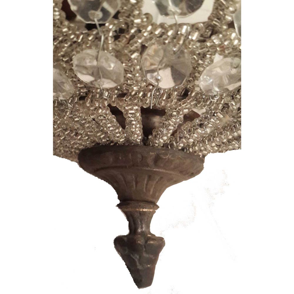 Rustic Bronze Vintage Basket Crystal Flush Mount Chandelier