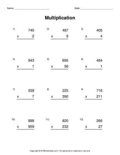 Multi-Digit Multiplication Worksheets Generator