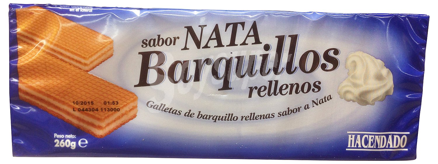 Hacendado Barquillo cuadrado relleno nata Paquete 260 g