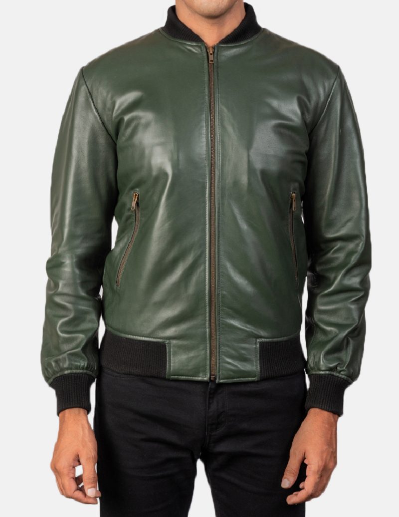 Mens Green Shane Bomber Leather Jacket A2 Jackets