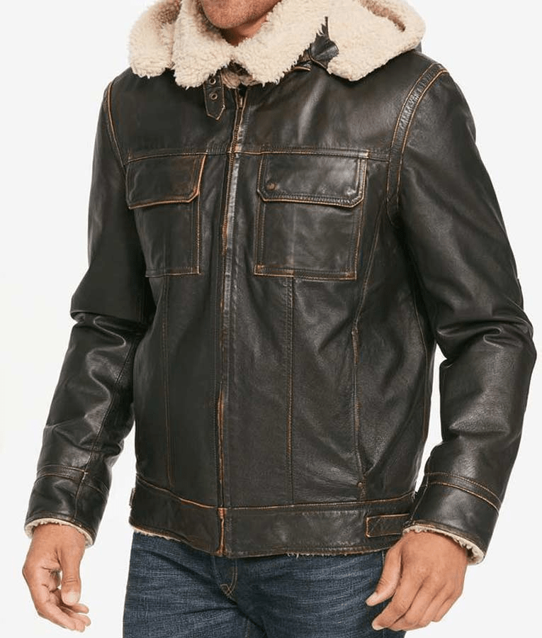 Mens Brown Waxed Hooded Aviator Jacket A2 Jackets